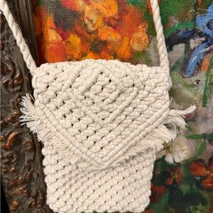 Handmade Cream Macramé Crossbody Bag
